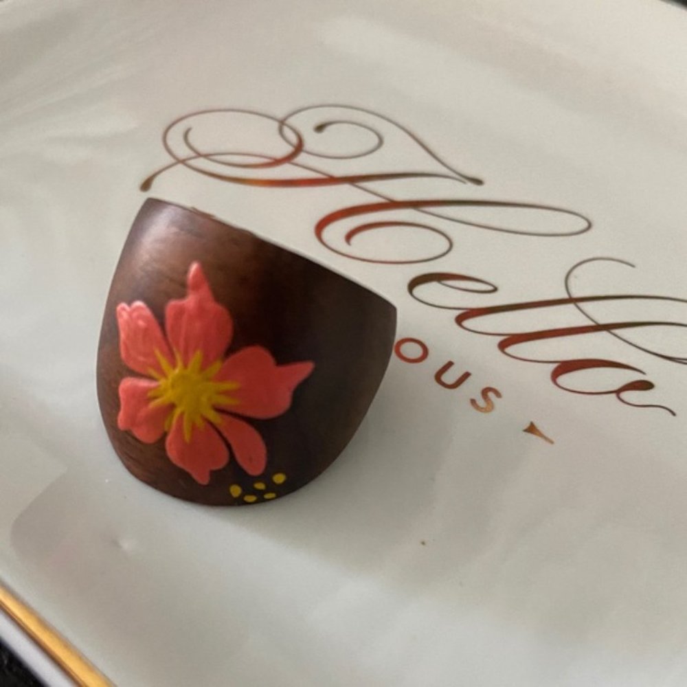 BOHO Wooden Earthy Flower Ring NWOT